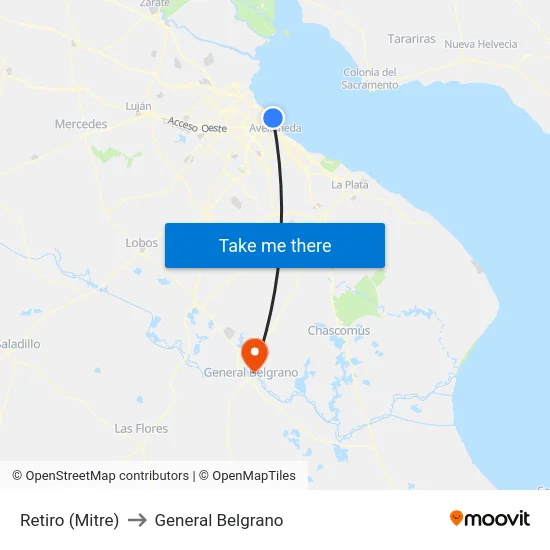 Retiro (Mitre) to General Belgrano map