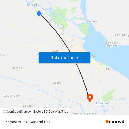 Baradero to General Paz map