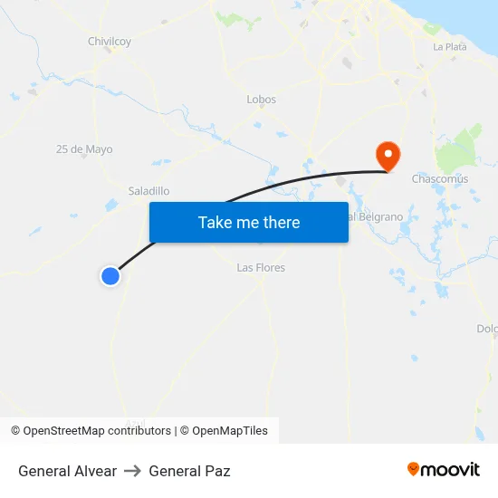 General Alvear to General Paz map