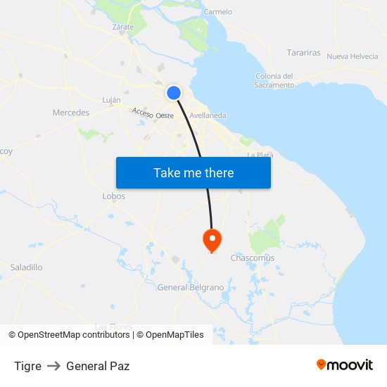 Tigre to General Paz map