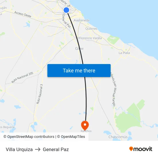 Villa Urquiza to General Paz map