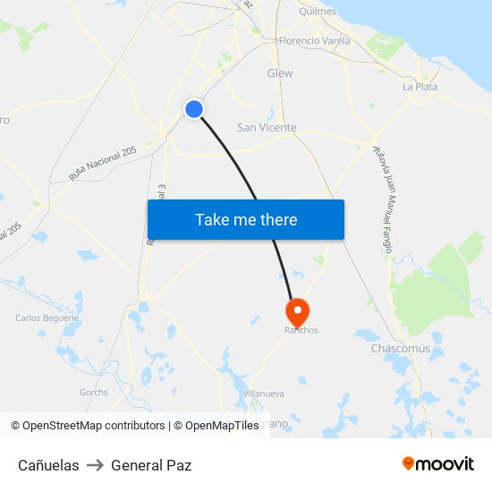 Cañuelas to General Paz map