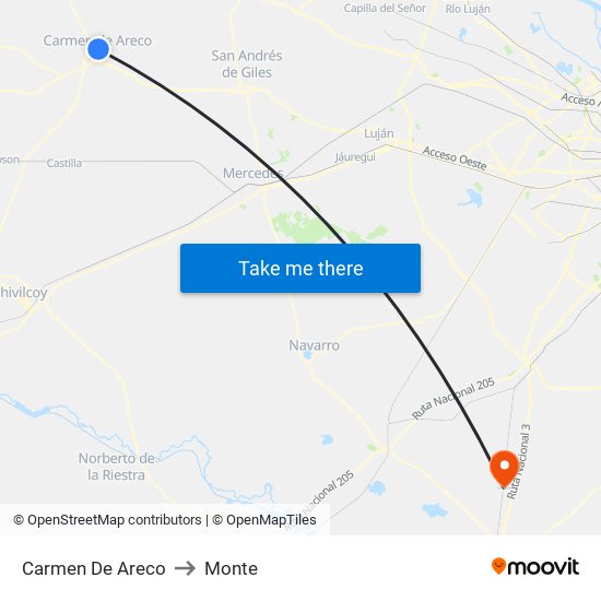 Carmen De Areco to Monte map