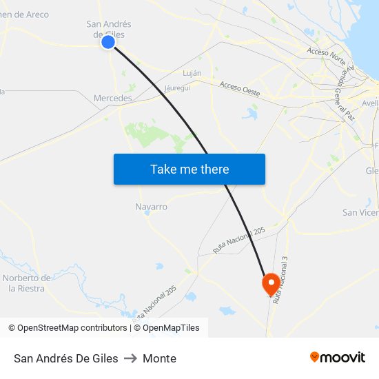 San Andrés De Giles to Monte map