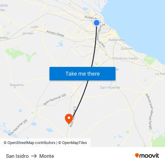 San Isidro to Monte map