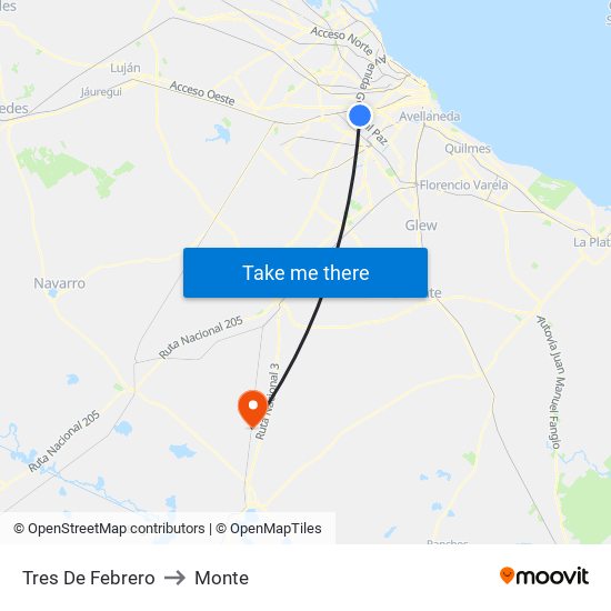 Tres De Febrero to Monte map