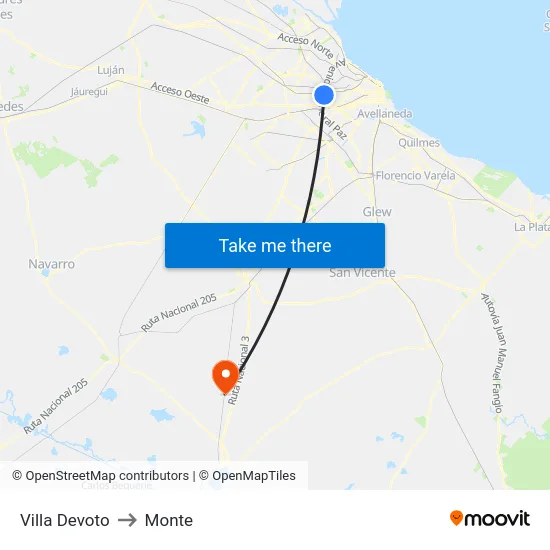Villa Devoto to Monte map