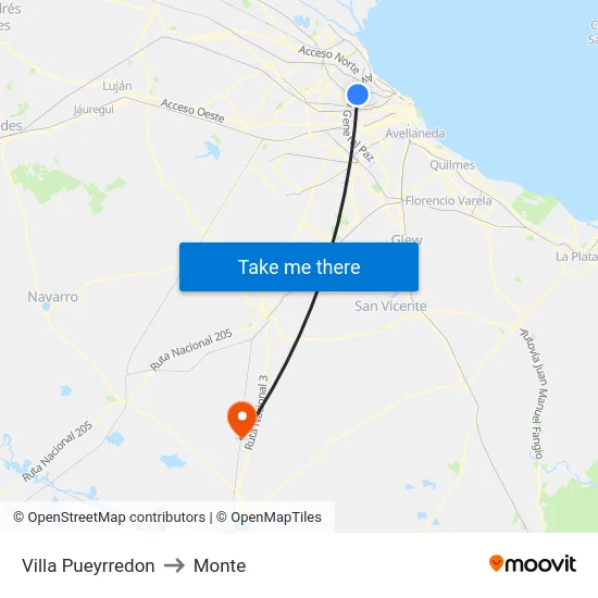 Villa Pueyrredon to Monte map