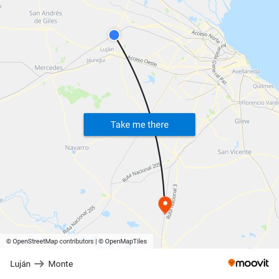 Luján to Monte map
