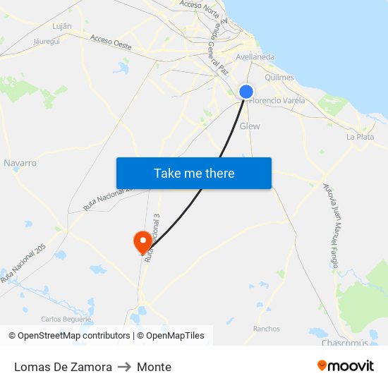 Lomas De Zamora to Monte map