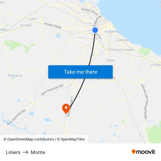 Liniers to Monte map