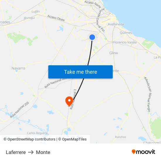 Laferrere to Monte map