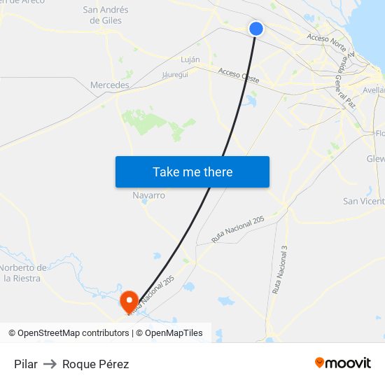 Pilar to Roque Pérez map