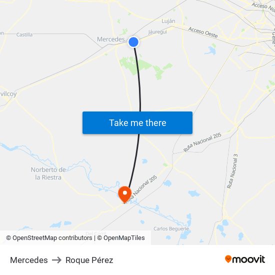 Mercedes to Roque Pérez map