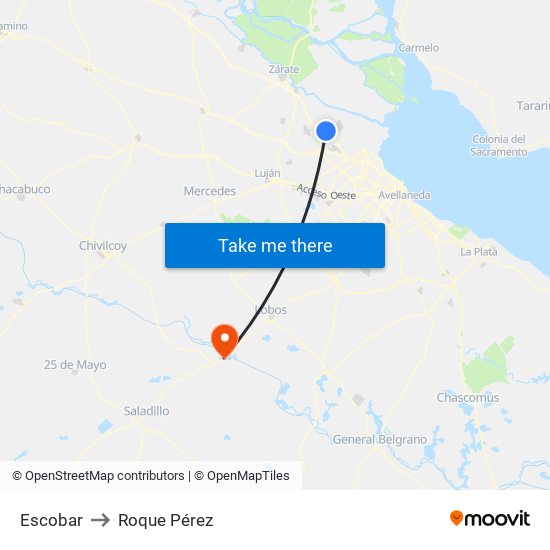 Escobar to Roque Pérez map