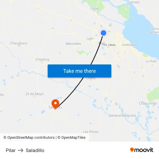 Pilar to Saladillo map