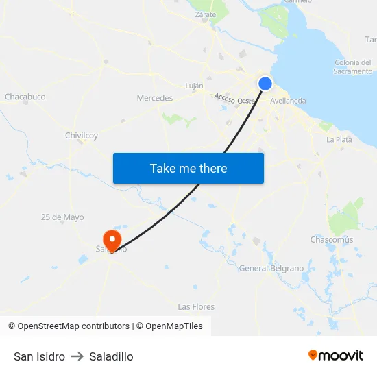 San Isidro to Saladillo map