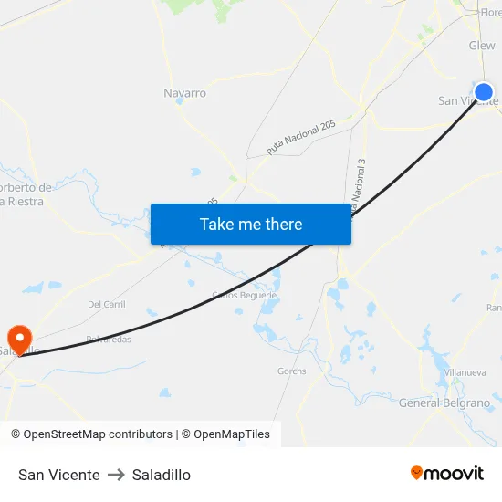 San Vicente to Saladillo map