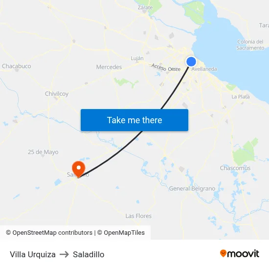 Villa Urquiza to Saladillo map