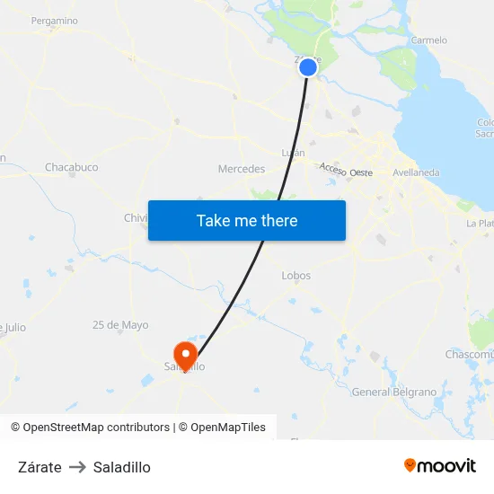 Zárate to Saladillo map