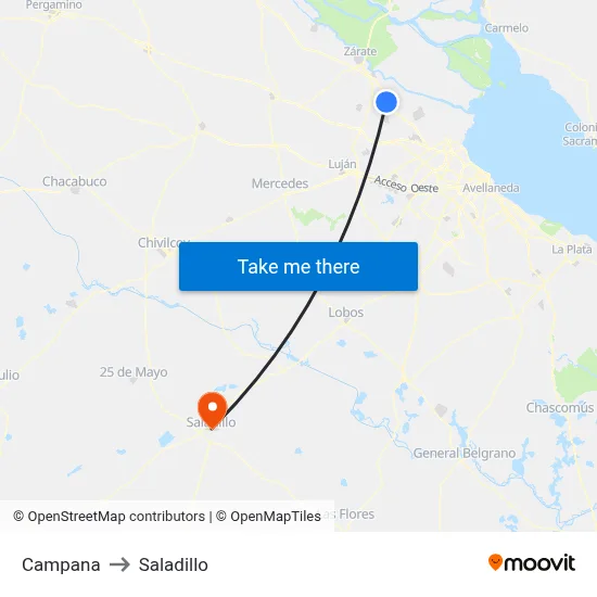 Campana to Saladillo map