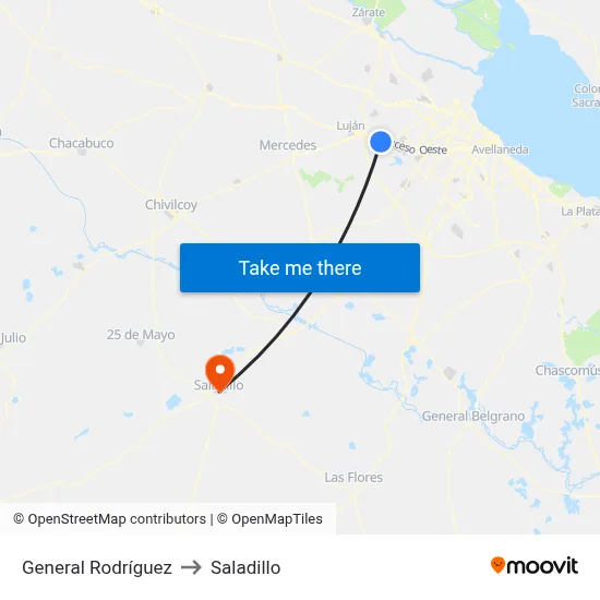 General Rodríguez to Saladillo map