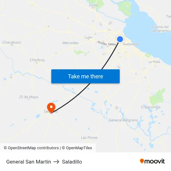 General San Martín to Saladillo map