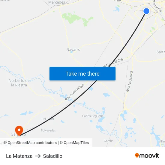 La Matanza to Saladillo map