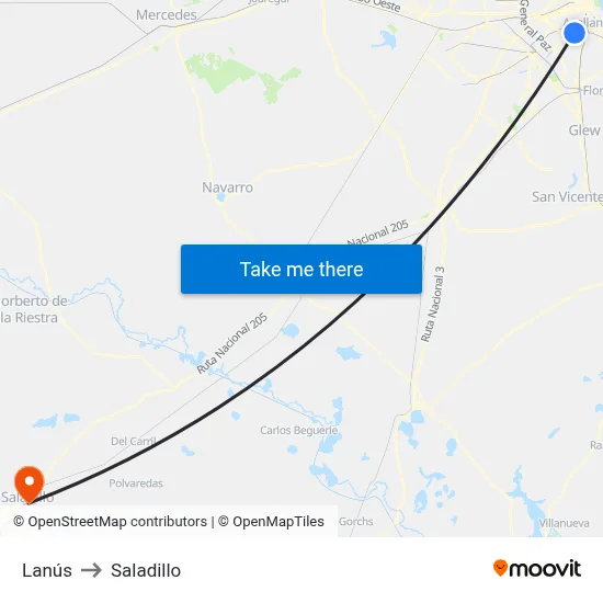 Lanús to Saladillo map