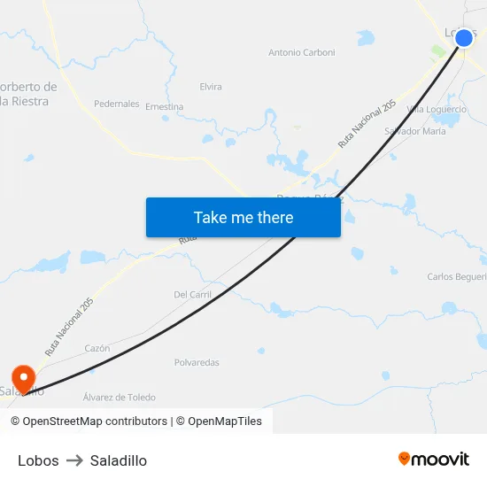 Lobos to Saladillo map