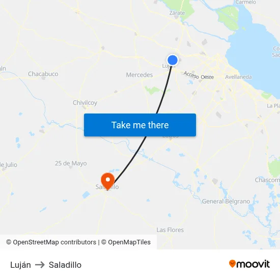 Luján to Saladillo map