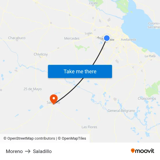 Moreno to Saladillo map