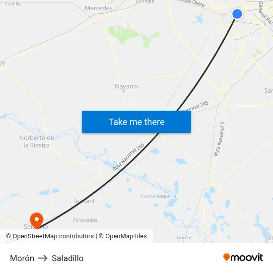 Morón to Saladillo map