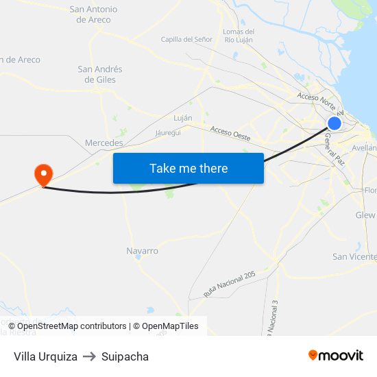 Villa Urquiza to Suipacha map