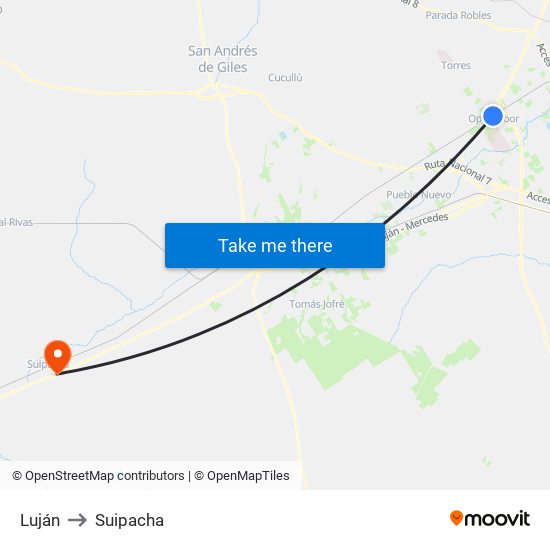 Luján to Suipacha map