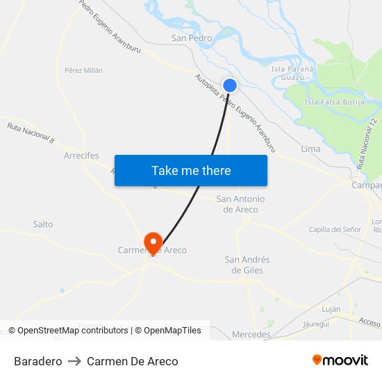 Baradero to Carmen De Areco map