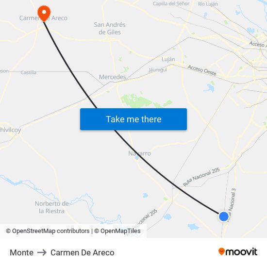 Monte to Carmen De Areco map