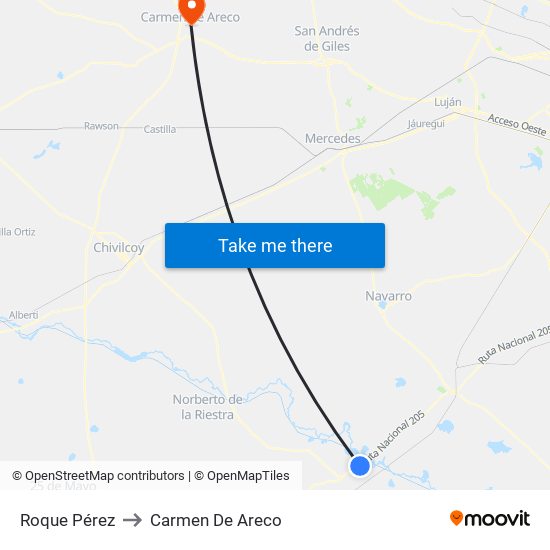 Roque Pérez to Carmen De Areco map