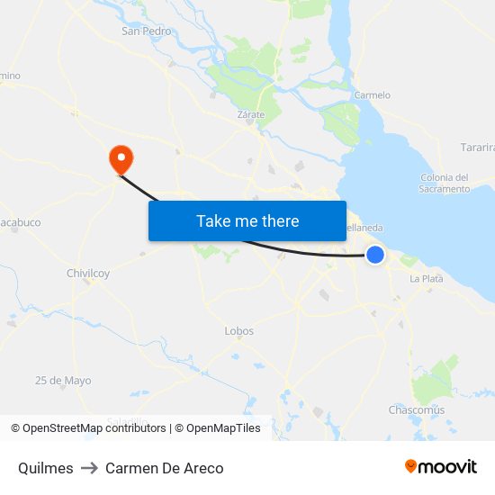 Quilmes to Carmen De Areco map