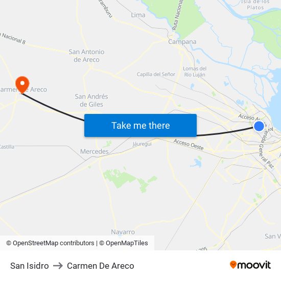 San Isidro to Carmen De Areco map