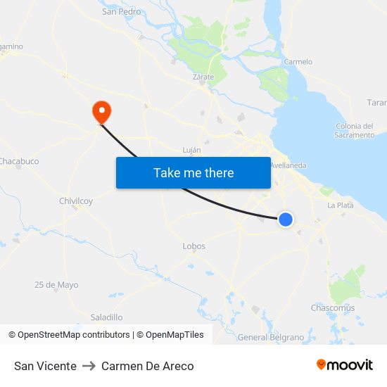 San Vicente to Carmen De Areco map