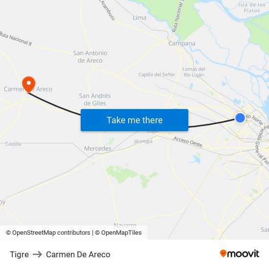 Tigre to Carmen De Areco map