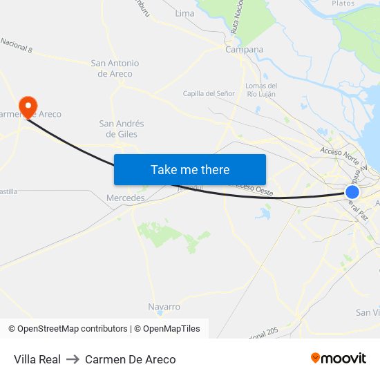 Villa Real to Carmen De Areco map