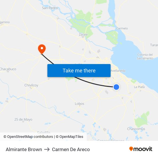 Almirante Brown to Carmen De Areco map