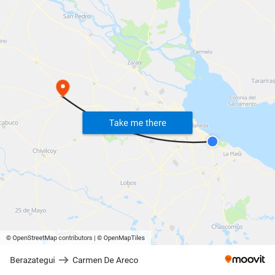 Berazategui to Carmen De Areco map