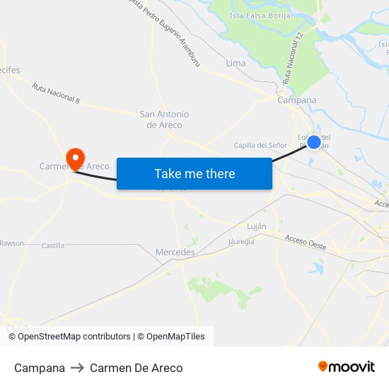 Campana to Carmen De Areco map