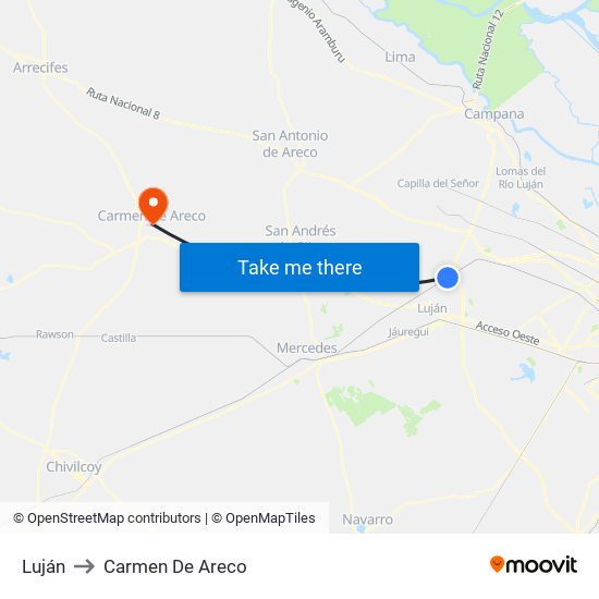 Luján to Carmen De Areco map