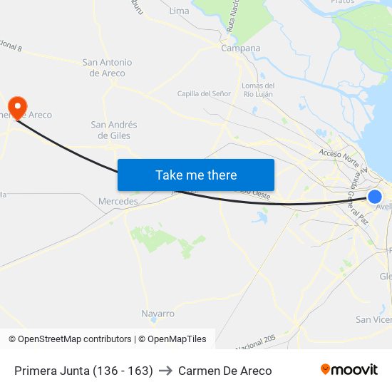 Primera Junta (136 - 163) to Carmen De Areco map