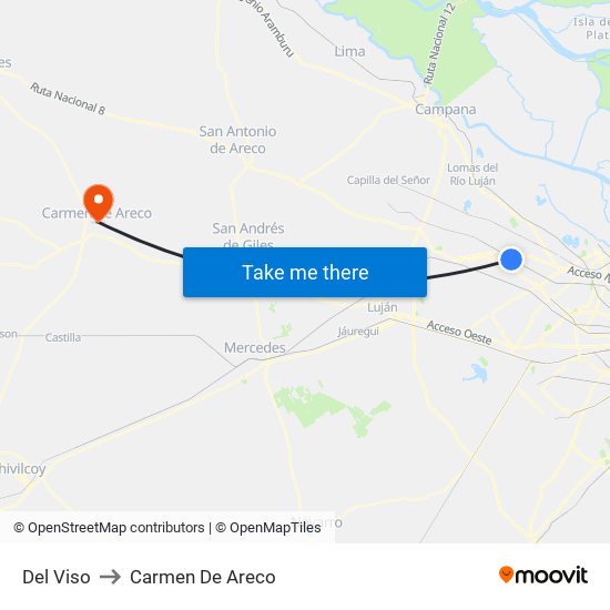 Del Viso to Carmen De Areco map