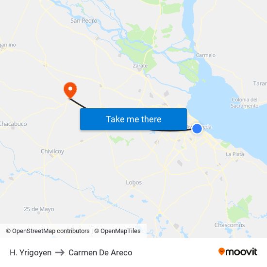H. Yrigoyen to Carmen De Areco map
